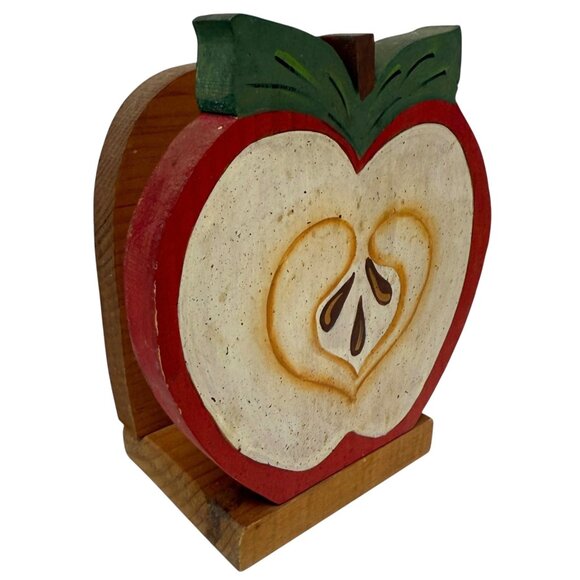 Wooden Napkin Holder Apple Handpainted Vintage Kitchen Decor Cottagecore Rustic - Picture 3 of 11